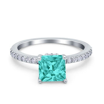 Cushion Cut Art Deco Vintage Engagement Wedding Bridal Ring Round Simulated Paraiba Tourmaline CZ 925 Sterling Silver